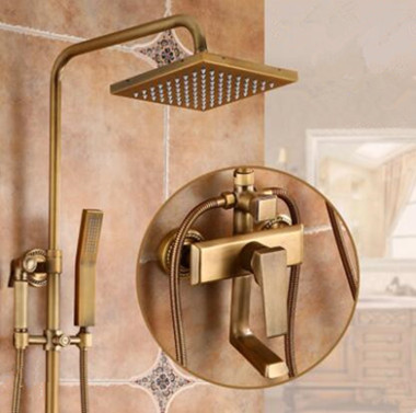 Antique Brass Mixer Square Head Rainfall Shower Tap Set with Bidet Tap TSA698 - Click Image to Close