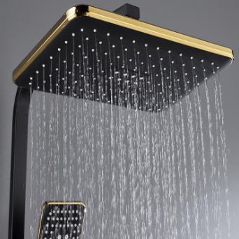 Thermostatic Square Black & Gold Brass 4 Gear Rainfall Shower Tap Set TSB998 - Click Image to Close