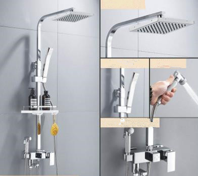 Contemporary Tub Shower Tap with 8 inch Shower Head + Hand Shower TSC033