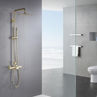 Nickel Brushed Golden 38° Thermostatic Rainfall Rotatable Shower Tap TSG654 - Click Image to Close