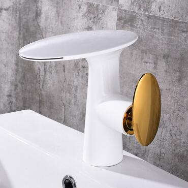 Brass Speical Golden Handle White Printed Waterfall Bathroom Mixer Sink Tap TW0309