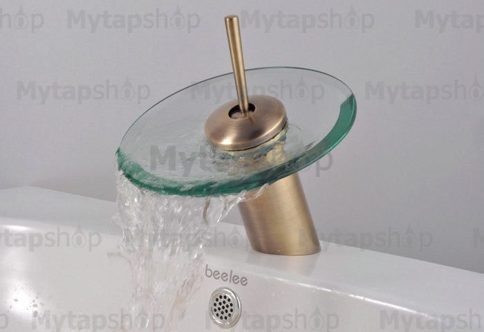 Classic Nickel Brushed Glass Spout Waterfall Bathroom Sink Tap T0801A - Click Image to Close
