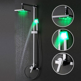 Contemporary Color Changing 8 inch Shower Head + Hand Shower LED Shower Tap - TSF002 - Click Image to Close