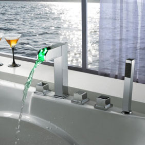 Contemporary Color Changing LED Tub Tap with Hand Shower - T8005-4 - Click Image to Close