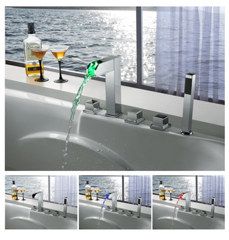 Contemporary Color Changing LED Tub Tap with Hand Shower - T8005-4
