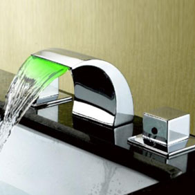 Contemporary Color Changing LED Waterfall Widespread Bathroom Sink tap T6012 - Click Image to Close