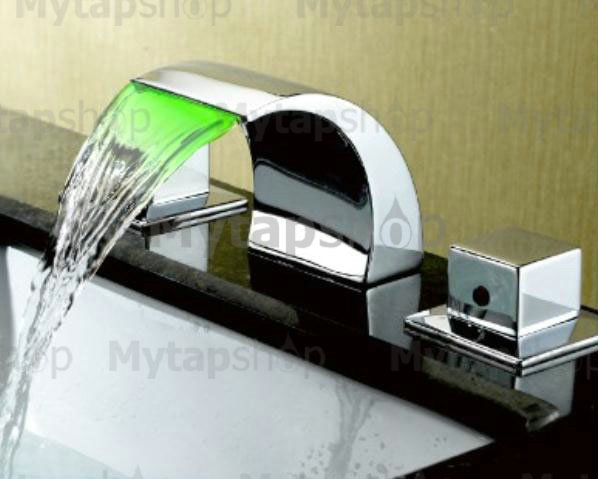 Contemporary Color Changing LED Waterfall Widespread Bathroom Sink tap T6012