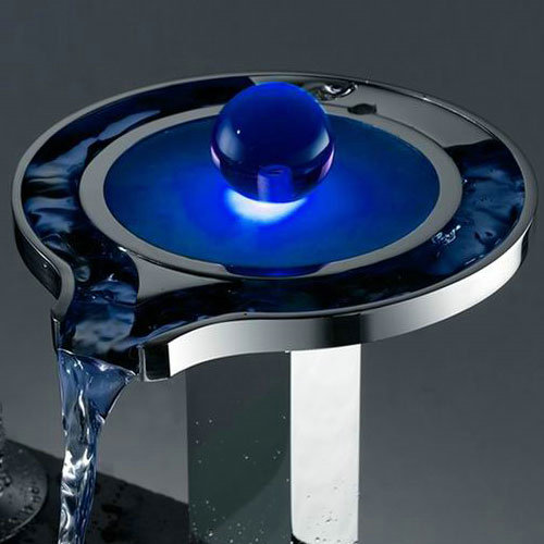 Contemporary Color Changing LED Waterfall Widespread Bathroom Sink Tap - T8008-2F