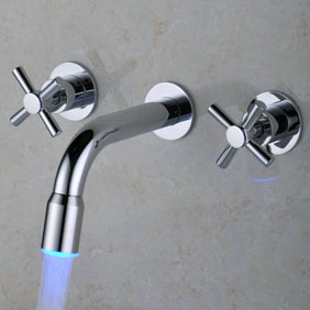 Contemporary Color Changing LED Waterfall Widespread Bathroom Sink Tap T0457F
