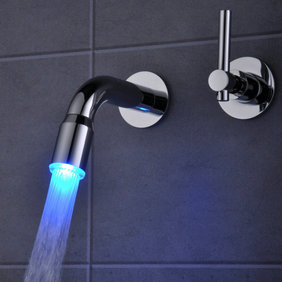 Contemporary Color Changing LED Waterfall Widespread Bathroom Sink Tap T0460F