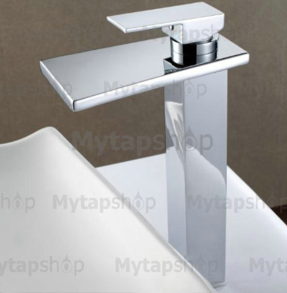 Contemporary Solid Brass Waterfall Bathroom Sink Tap (Tall) T6005H