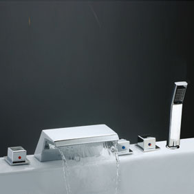 Contemporary Tub Tap with Stainless Steel Spout + Hand Shower T7018