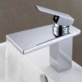 Contemporary Waterfall Bathroom Sink Tap Chrome Finish T6005 - Click Image to Close