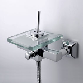 Contemporary Waterfall Tub Tap with Glass Spout Wall Mount T0805-1W