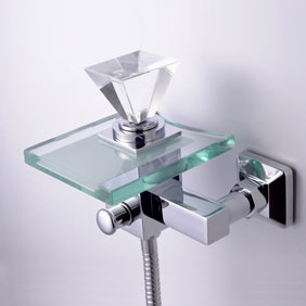 Contemporary Single Handle Wall-mount Waterfall Glass Bathtub Tap - T0819W