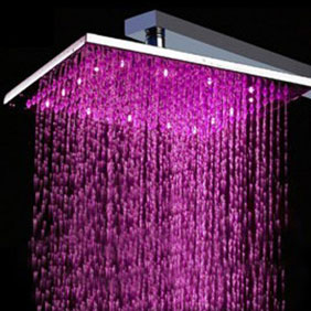 Contemporary Square Chrome Faint 9 Inch LED Light Stainless Steel Shower Head - T325 - Click Image to Close