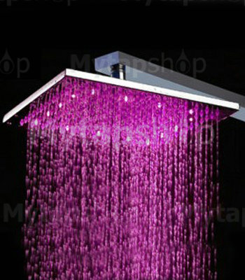 Contemporary Square Chrome Faint 9 Inch LED Light Stainless Steel Shower Head - T325 - Click Image to Close