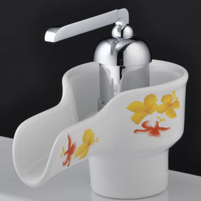 Elegant Waterfall Bathroom Sink Tap with Ceramic Spout T0538B - Click Image to Close