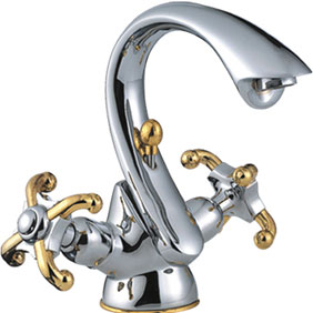 Double Handles Chrome Centerset Bathroom Sink Tap T0745 - Click Image to Close