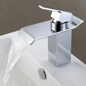 Contemporary Waterfall Bathroom Sink Tap - Chrome Finish T6001
