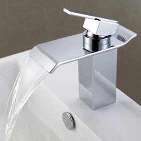 Contemporary Waterfall Bathroom Sink Tap - Chrome Finish T6001 - Click Image to Close