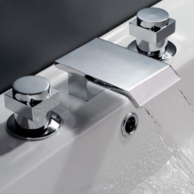 Contemporary Waterfall Bathroom Tap (Chrome Finish, Widespread) T7005 - Click Image to Close