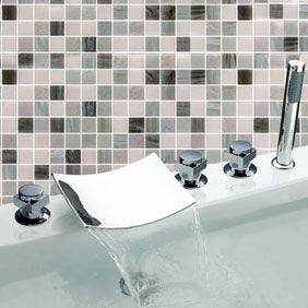 Waterfall Chrome Three Handles Widespread Bathroom Sink Tap T7019