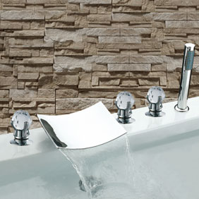 Waterfall Chrome Three Handles Widespread Bathroom Sink Tap T7020 - Click Image to Close